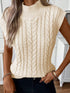 Oatmeal High Neck Cable Knit Sleeveless Sweater Vest