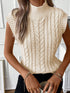 Oatmeal High Neck Cable Knit Sleeveless Sweater Vest