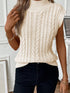 Oatmeal High Neck Cable Knit Sleeveless Sweater Vest