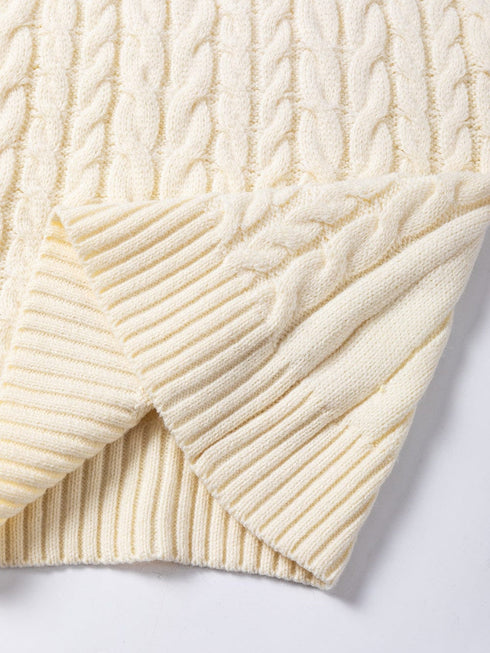 Oatmeal High Neck Cable Knit Sleeveless Sweater Vest