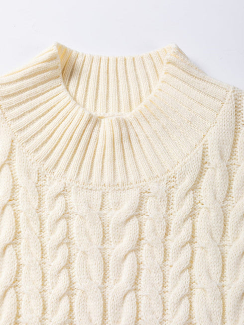 Oatmeal High Neck Cable Knit Sleeveless Sweater Vest