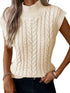 Oatmeal High Neck Cable Knit Sleeveless Sweater Vest