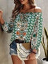 Off-The-Shoulder Bohemian Floral Print Top