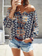 Off-The-Shoulder Bohemian Floral Print Top