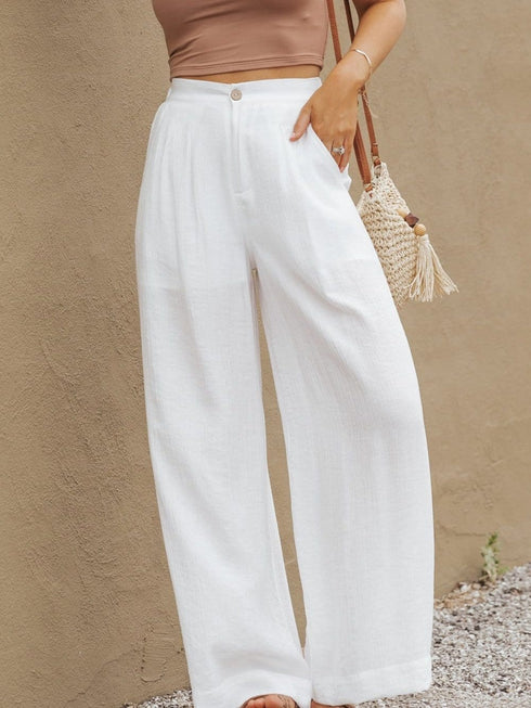 One-Shoulder Crop Top & Mopping Pants Two-Piece Suit