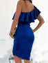 One-Shoulder Ruffled Sleeveless Slit Dress