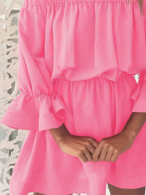 One shoulder Waisted Three-quarter Sleeve Dress