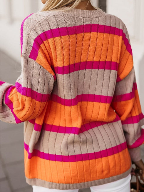 Orange Stripe Contrast Oversized Open Front Cardigan
