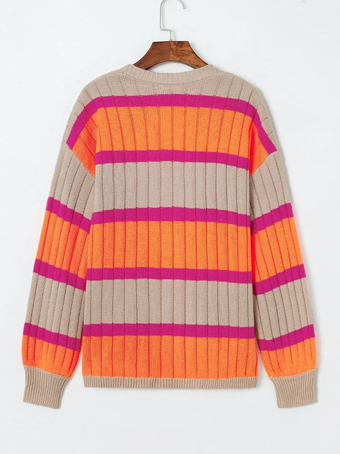 Orange Stripe Contrast Oversized Open Front Cardigan