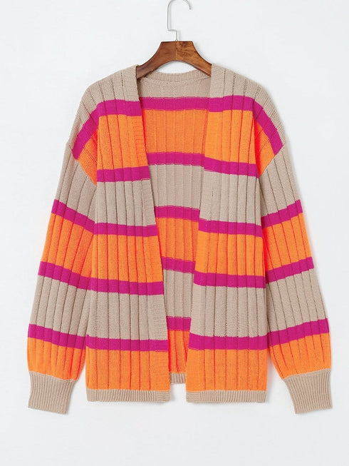 Orange Stripe Contrast Oversized Open Front Cardigan