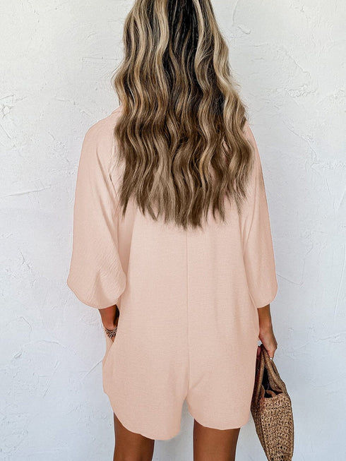 Oversized Apricot Button-Up Casual Romper