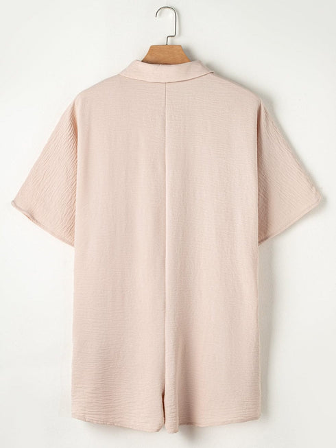 Oversized Apricot Button-Up Casual Romper