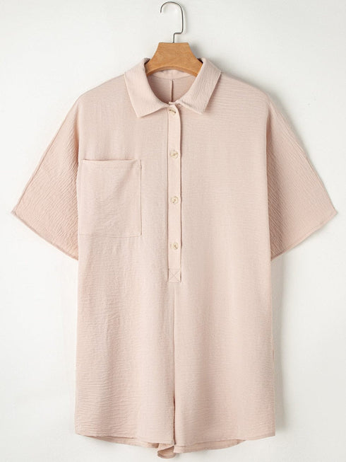 Oversized Apricot Button-Up Casual Romper