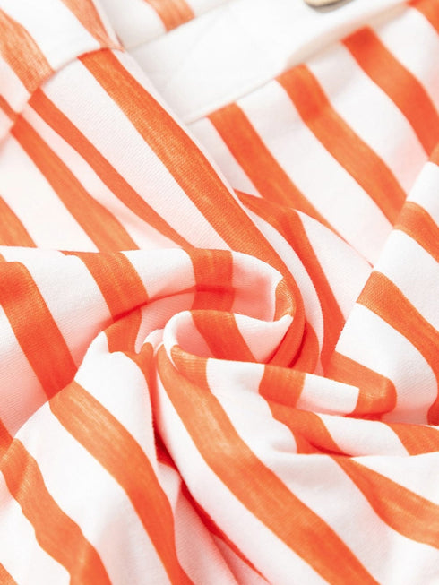 Oversized Orange Striped Sleeveless Jumpsuit with Buttoned Front