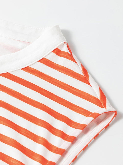 Oversized Orange Striped Sleeveless Jumpsuit with Buttoned Front