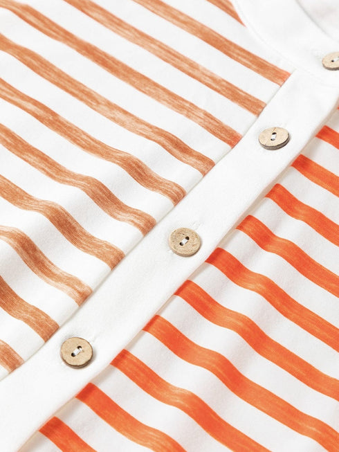 Oversized Orange Striped Sleeveless Jumpsuit with Buttoned Front