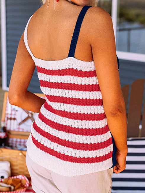 Patriotic Red Striped Star Tank Top