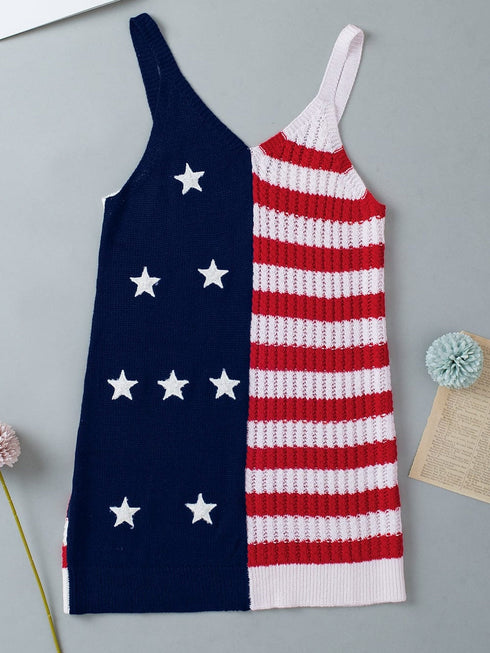 Patriotic Red Striped Star Tank Top
