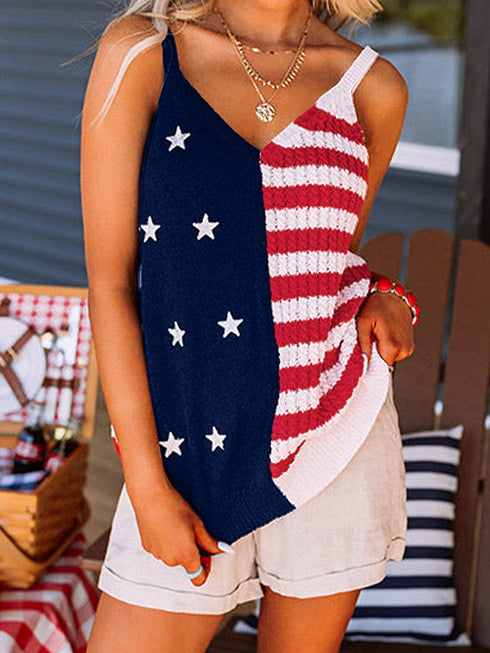 Patriotic Red Striped Star Tank Top