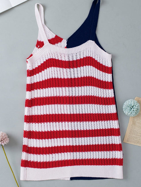 Patriotic Red Striped Star Tank Top