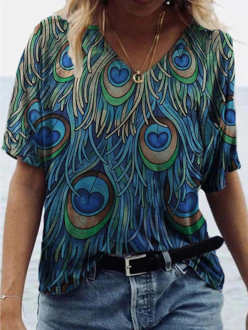 peacock-feather-print-short-sleeved-t-shirt