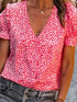 Pink Abstract Printed Ruffle Sleeve V-Neck Shirt