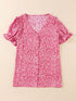 Pink Abstract Printed Ruffle Sleeve V-Neck Shirt