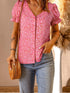 Pink Abstract Printed Ruffle Sleeve V-Neck Shirt