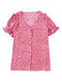 Pink Abstract Printed Ruffle Sleeve V-Neck Shirt