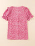 Pink Abstract Printed Ruffle Sleeve V-Neck Shirt