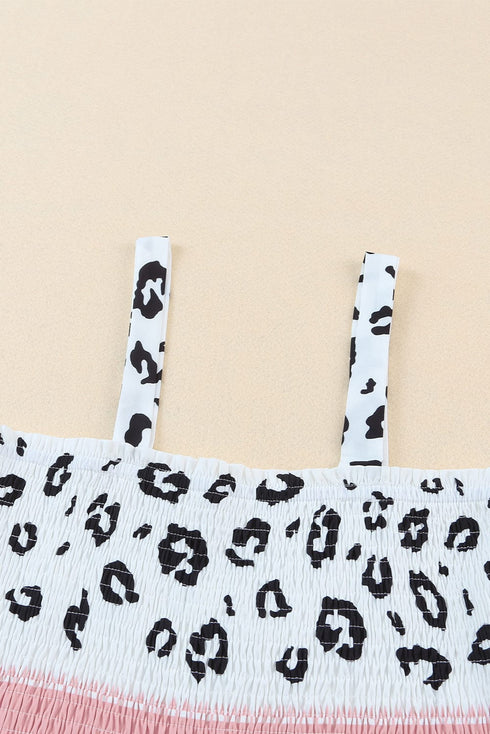 Pink and Orange Leopard Print Color Block Jumpsuit with Pockets