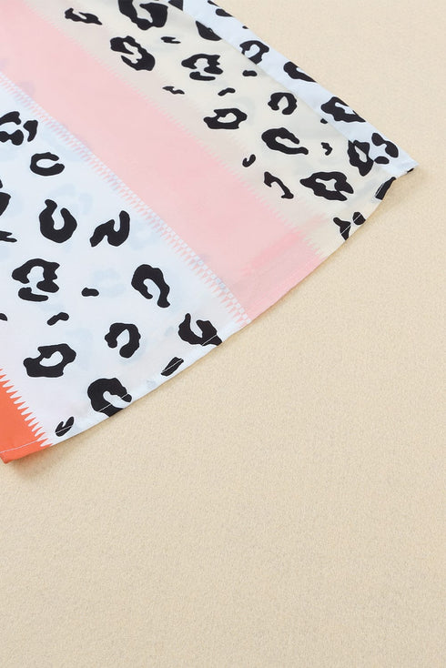 Pink and Orange Leopard Print Color Block Jumpsuit with Pockets