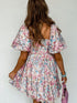 Pink Blossom Square Neck Ruffled Mini Dress