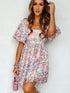 Pink Blossom Square Neck Ruffled Mini Dress