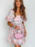 Pink Blossom Square Neck Ruffled Mini Dress