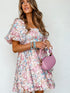 Pink Blossom Square Neck Ruffled Mini Dress