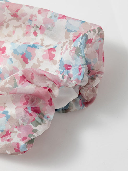 Pink Blossom Square Neck Ruffled Mini Dress