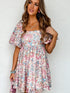 Pink Blossom Square Neck Ruffled Mini Dress