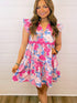 Pink Blossom V-Neck Ric Rac Flutter Dress