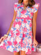 Pink Blossom V-Neck Ric Rac Flutter Dress