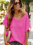 Pink Boat Neck Loose Knit Dolman Sleeve Sweater