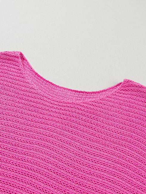 Pink Boat Neck Loose Knit Dolman Sleeve Sweater