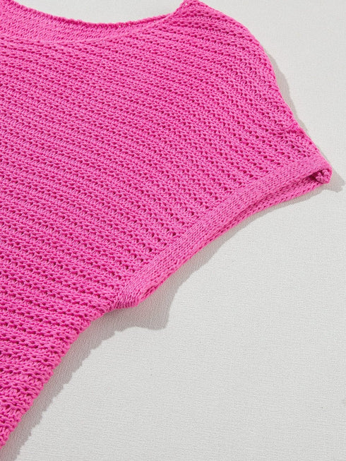 Pink Boat Neck Loose Knit Dolman Sleeve Sweater