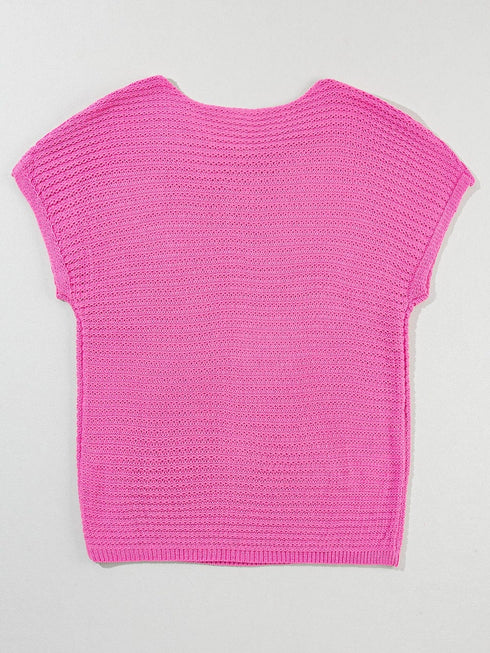 Pink Boat Neck Loose Knit Dolman Sleeve Sweater
