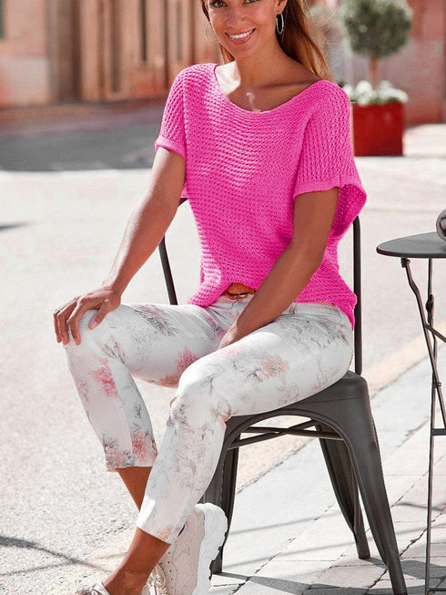 Pink Boat Neck Loose Knit Dolman Sleeve Sweater