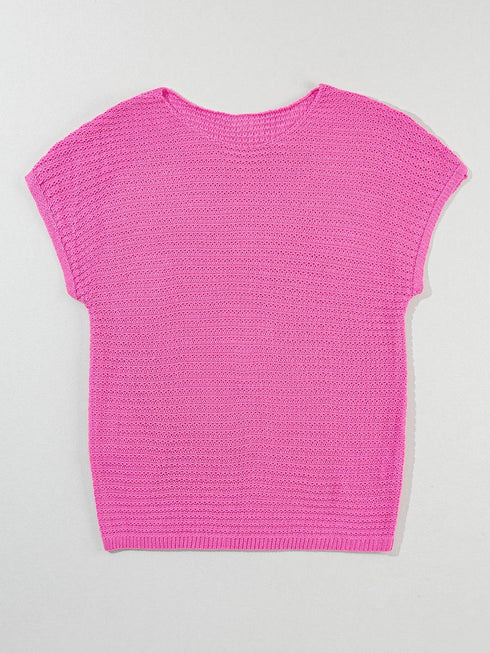 Pink Boat Neck Loose Knit Dolman Sleeve Sweater