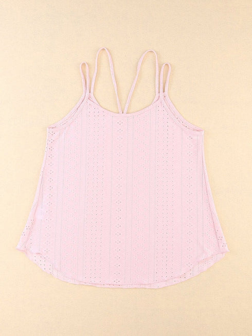 Pink Eyelet Embroidered Strappy Scoop-Neck Camisole