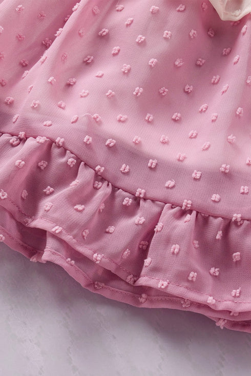 Pink Gradient Swiss Dot Ruffle Mini Dress