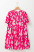 Pink Leopard Abstract Tiered Shift Dress with Puff Sleeves