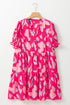 Pink Leopard Abstract Tiered Shift Dress with Puff Sleeves